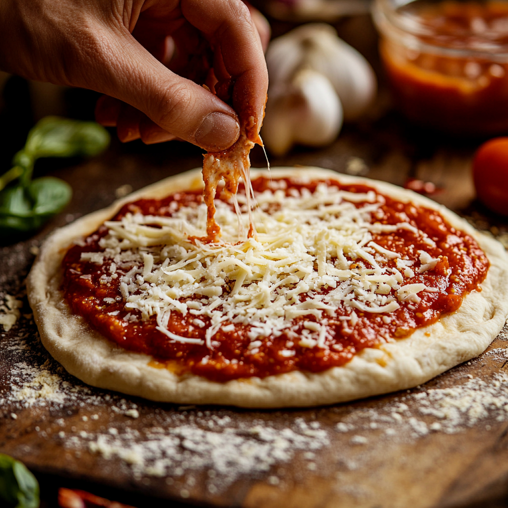 pita-pizza-making.jpg Making recipe for pita bread pizza step by step