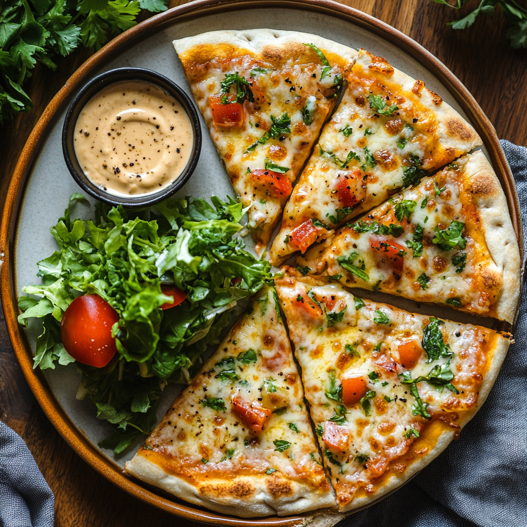 pita-bread-pizza-served.jpg Serving pita bread pizza with salad