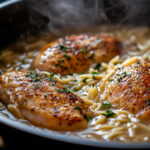 One Pan Chicken Orzo Recipe – The Ultimate Creamy, Comforting Weeknight Dinner 8 Simmering chicken orzo in one skillet