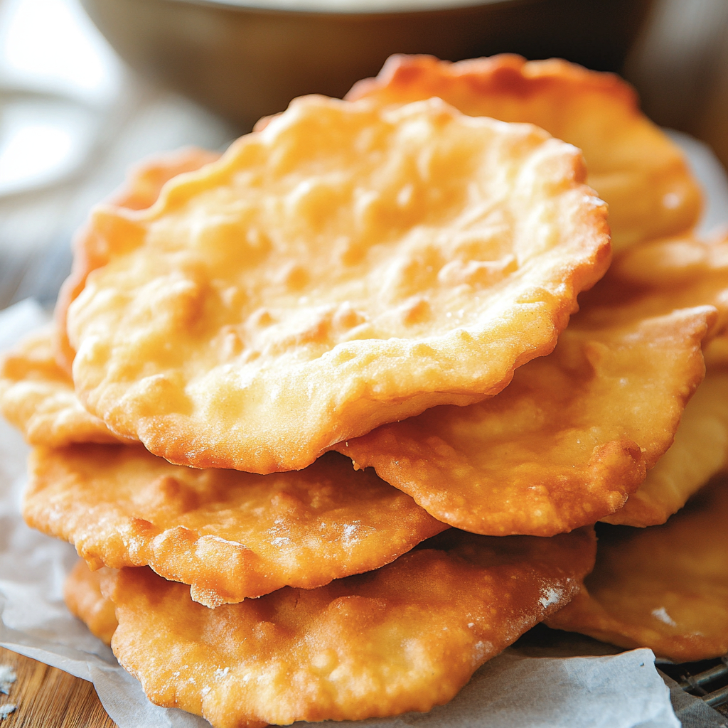 Traditional fry bread recipes stacked golden brown on a rustic plate
