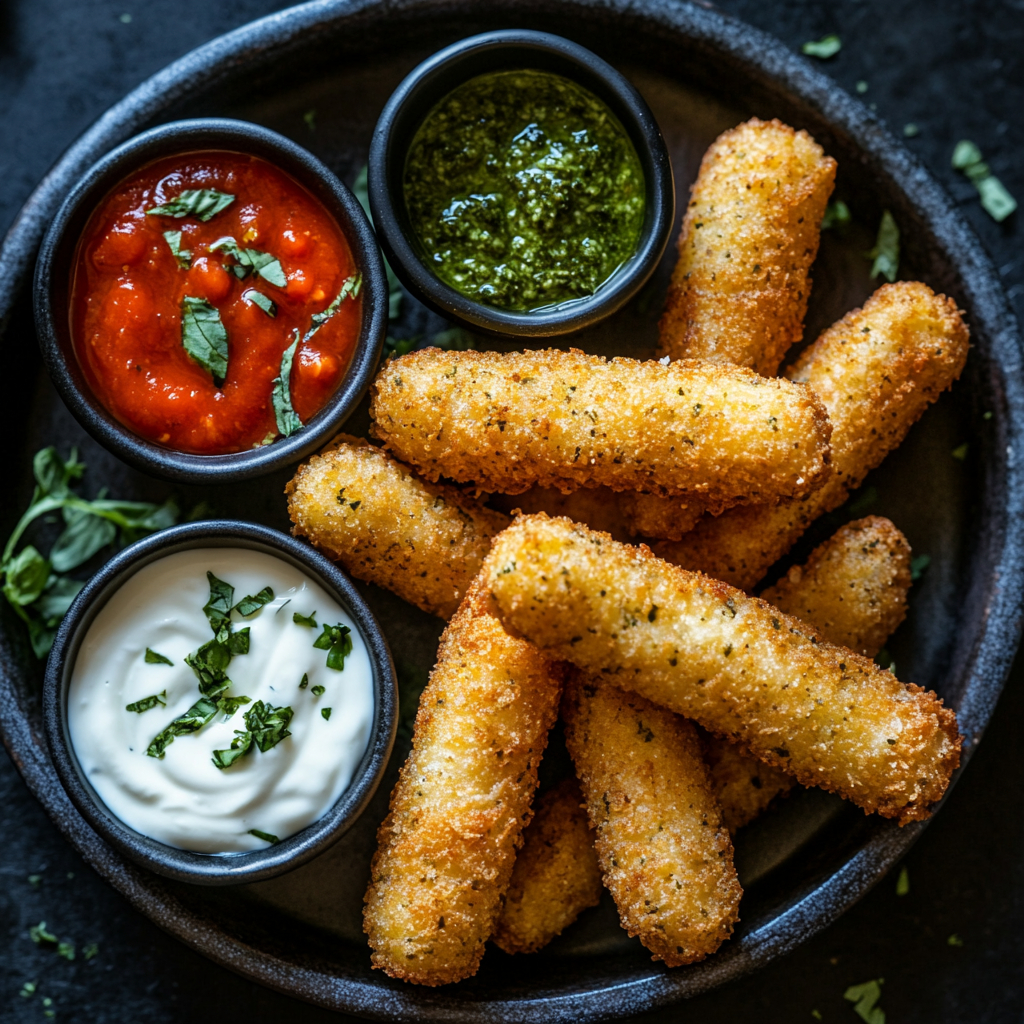 Mozzarella Cheese Sticks Recipe: The Crispy, Cheesy Snack You’ll Crave Again 9 mozzarella cheese sticks served with sauces