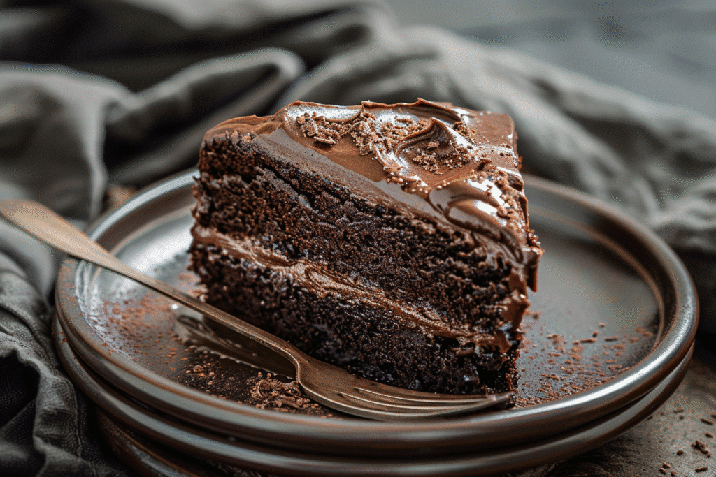 Chocolate Fudge Cake with Chocolate Cream Frosting: My Mom’s Sunday Secret 10 Slice of chocolate fudge cake with chocolate cream frosting