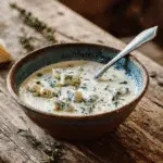 Bleu cheese sauce in rustic bowl with herbs
