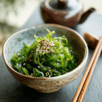 fresh seaweed salad recipe in ceramic bowl