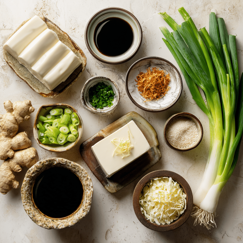 hiyayakko-cold-tofu-salad-ingredients.jpg Ingredients for hiyayakko cold tofu salad
