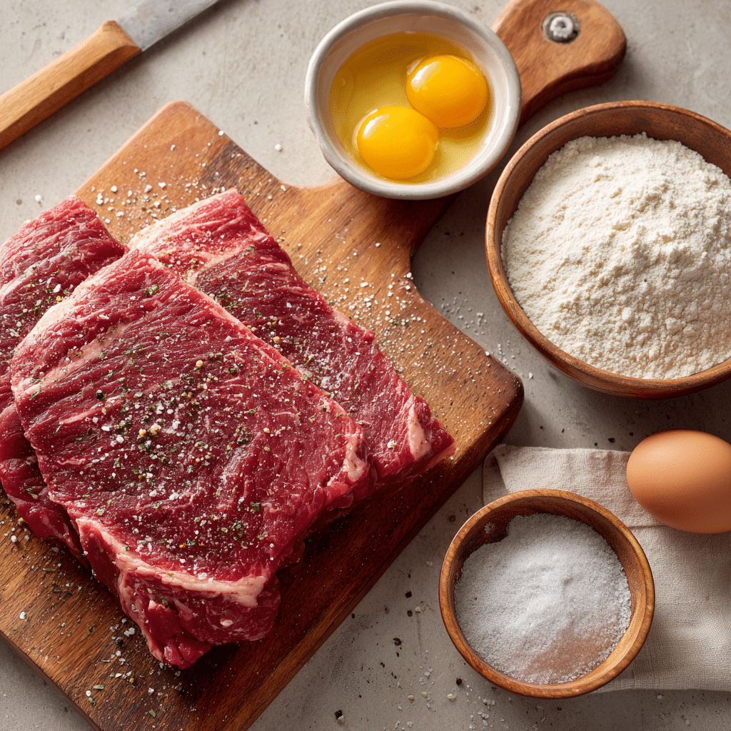 Wagyu beef ready for breading katsu