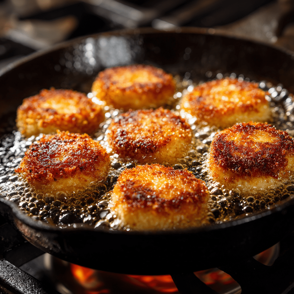 Korokke Potato Croquettes: Crispy, Creamy Japanese Comfort You’ll Love 8 frying korokke potato croquettes in a skillet