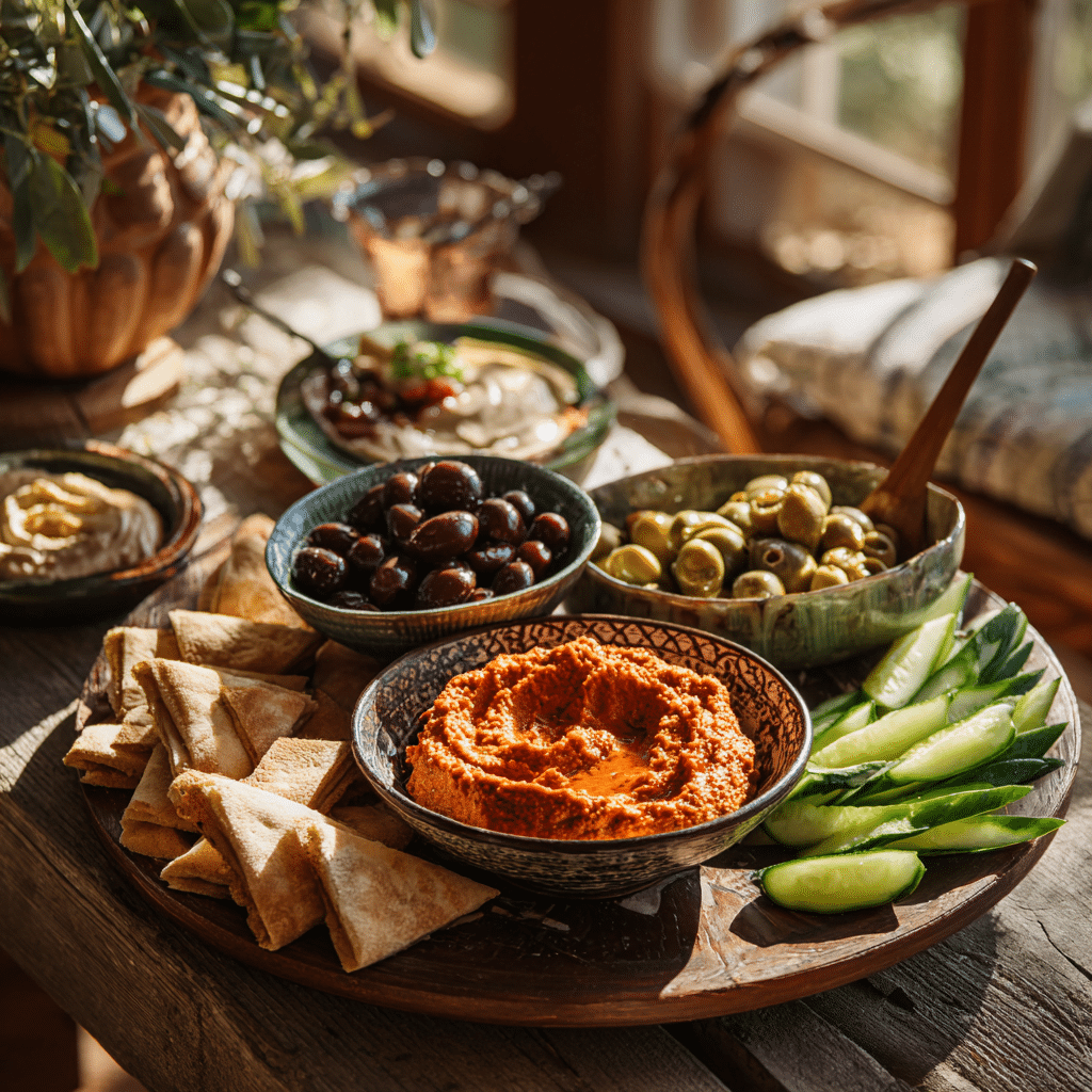 mezze platter with muhammara