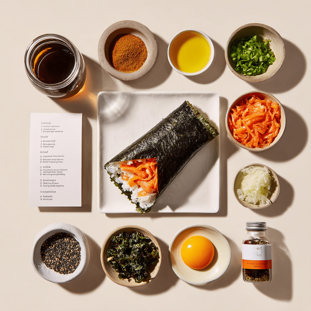spicy salmon sushi hand roll recipe card