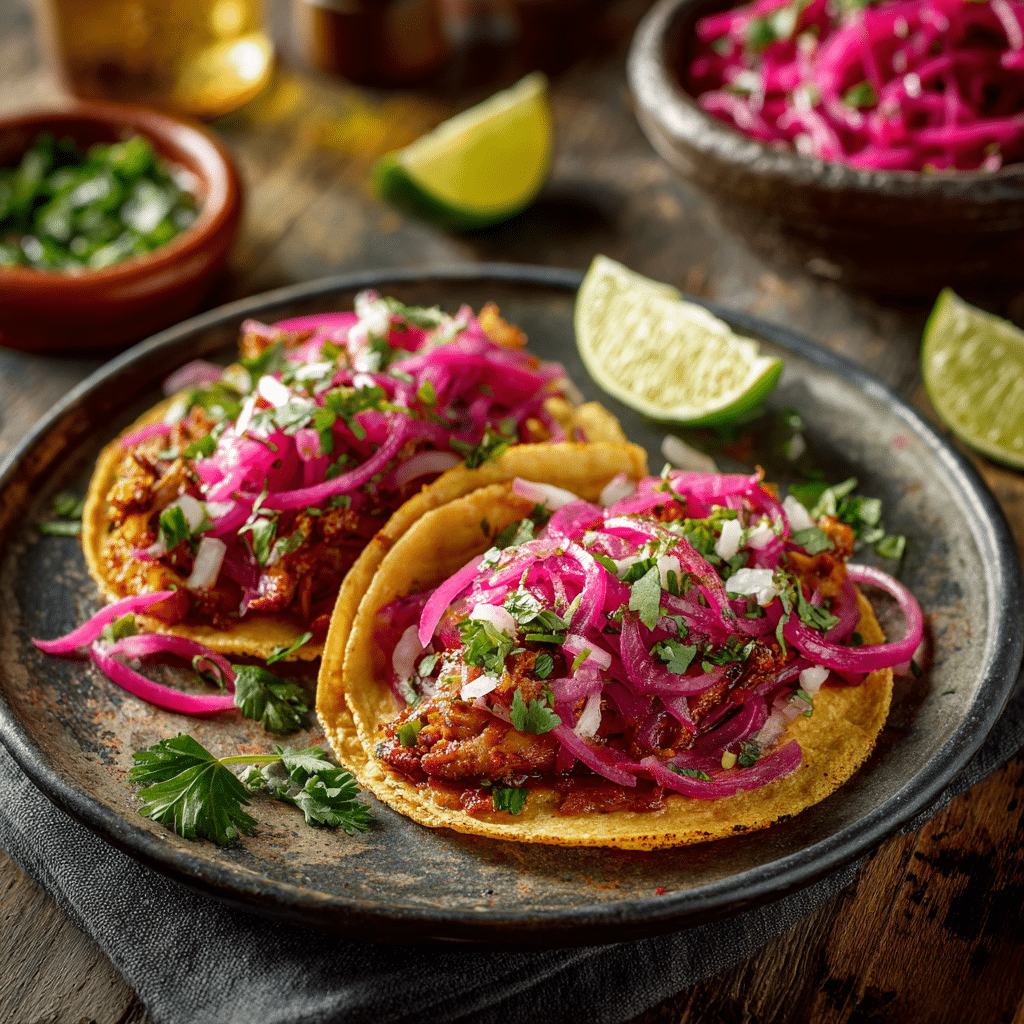 Serving pickled onions on tacos