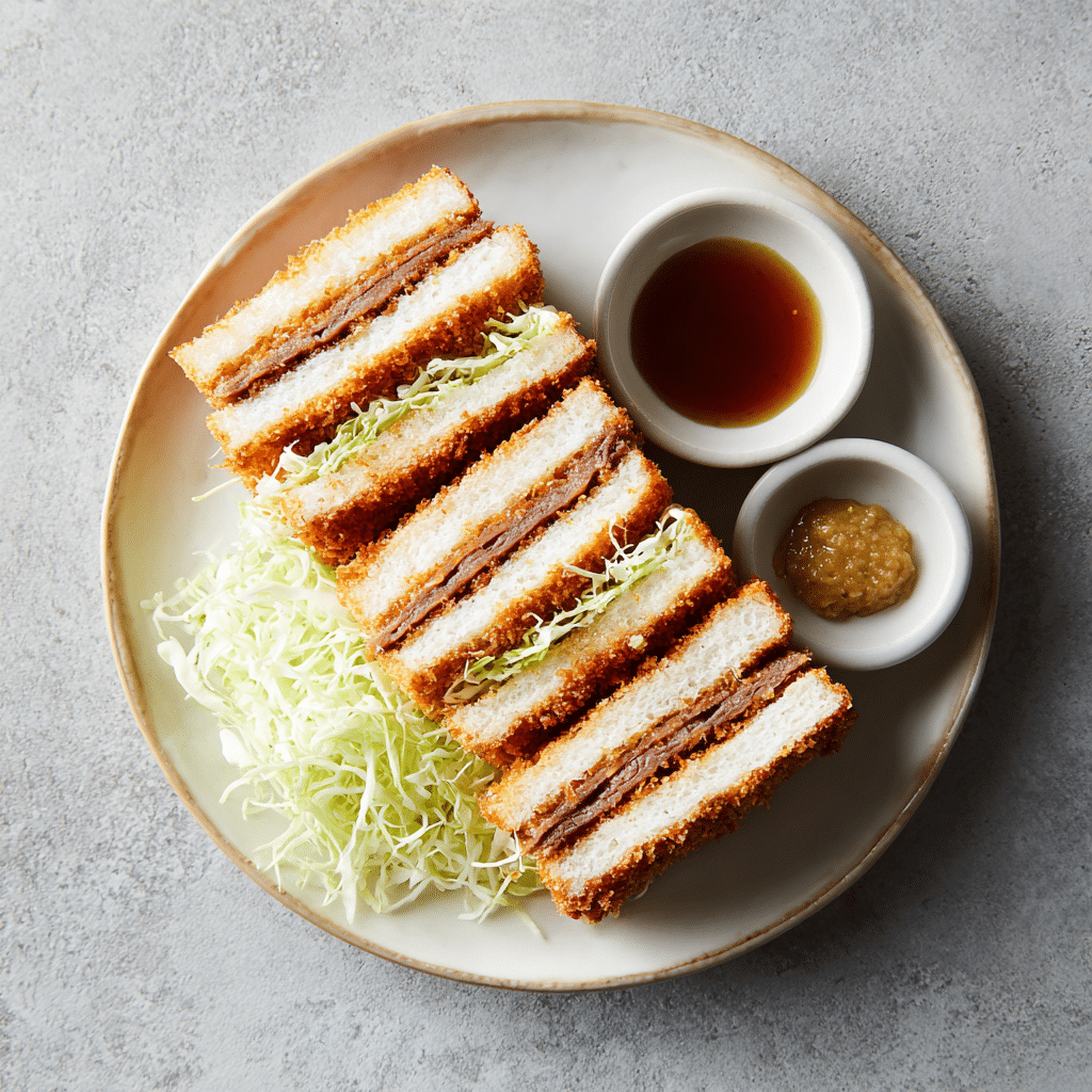 Wagyu katsu sandwich served with cabbage